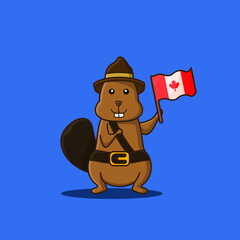 character beaver holding canada's flag, mascot independence canada day