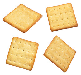 Set of delicious crackers, isolated on white background