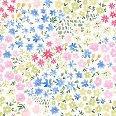 Beautiful seamless floral pattern with watercolor gentle summer colorful flowers. Stock illustration.