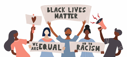 Black Lives Matter. Black Lives Matter. Template for background, banner, poster. People protesting for their rights. poster with text. Vector illustration