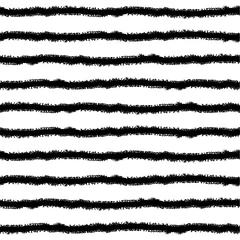 Foto op Plexiglas Horizontale strepen Naadloze patroon met horizontale zwarte strepen op een witte achtergrond in grunge-stijl. Vectorontwerpsjabloon voor behang, inpakpapier, website, verpakking, stof, textiel, kleding en tassen