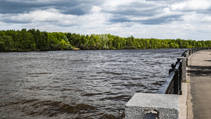 Embankment of the Moscow river on the outskirts of the city