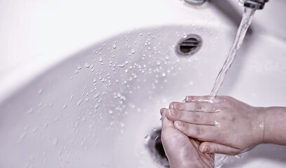 Hygiene rules. Hand washing before meals. Antibacterial treatment of hands with soap. A way to prevent virus infection. Coronavirus protection.