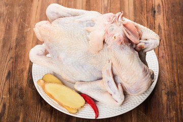 Raw chicken for a recipe, top view,