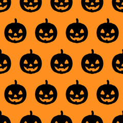 Halloween seamless pattern with happy pumpkin icon. Holiday october vector illustration