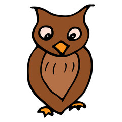Hand drawn colorful owl. Cartoon color owl outline doodle style. Vector illustration isolated on white background. Decoration for greeting cards, posters, flyers, prints for clothes.