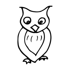 Hand drawn owl. Cartoon owl outline doodle style. Vector transparent illustration isolated on white background. Decoration for greeting cards, posters, flyers, prints for clothes.
