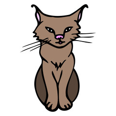 Hand drawn colorful lynx. Cartoon color lynx outline doodle style. Vector illustration isolated on white background. Decoration for greeting cards, posters, flyers, prints for clothes.