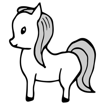 Hand drawn horse (pony). Cartoon color horse outline doodle style. Vector transparent illustration isolated on white background. Decoration for greeting cards, posters, flyers, prints for clothes.