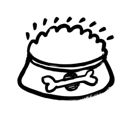 Dog bowl icon, vector illustration. Grunge design style. Doodle cartoon flat black and white design.
