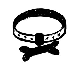 Dog Collar Icon. Grunge design style. Doodle cartoon flat black and white design.