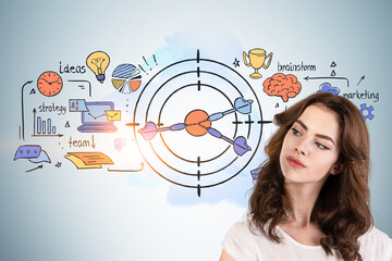 Young woman looking at time for business sketch