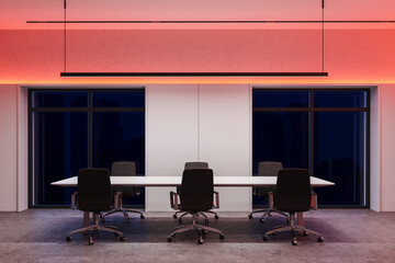 White office meeting room interior at night