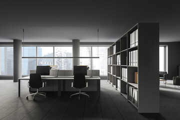 Panoramic gray open space office interior