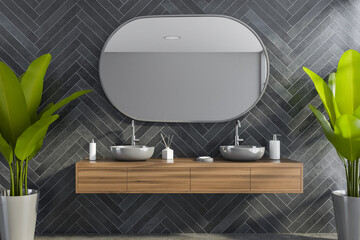 Black wooden bathroom with double sink