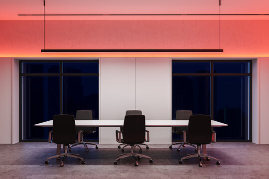 White Office Meeting Room Interior At Night