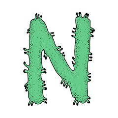 Letter N. Coronavirus font. vector quarantine alphabet. health and medical vector letters. vector illustration. Viral alphabet. Letters in the form of bacteria. They're going against a white