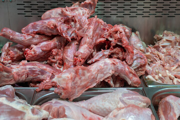 Raw turkey necks sold at a city supermarket