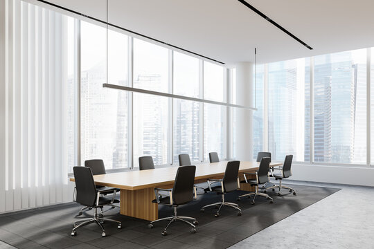 Panoramic white office meeting room corner