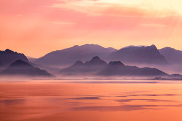 Orange tint tinted panoramic view of the Antalya in Turkey