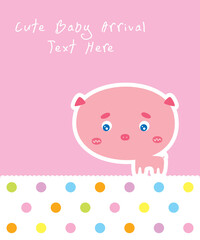 cute pig baby arrival greeting gift card vector