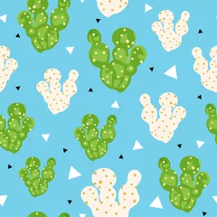 Muurstickers Abstract seamless vector pattern with cactus © Elinnet