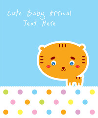 cute tiger baby arrival greeting gift card vector