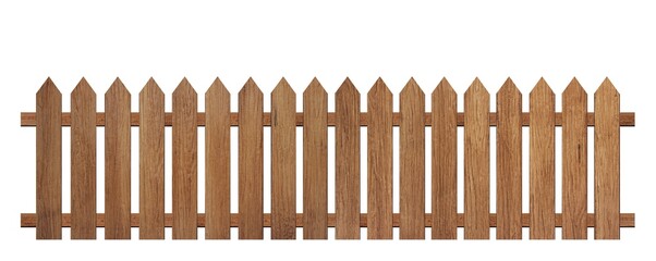 Brown wooden fence isolated on a white background that separates the objects. There are Clipping Paths for the designs and decoration