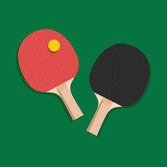 Two rackets for playing table tennis vector. Isolated on a green background