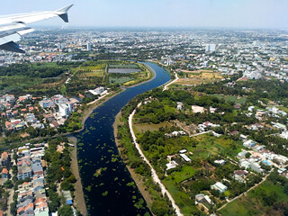 airplane view over Saigon and Mekong River - 355818164