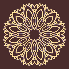 Laser cutting mandala. Wooden decal. Boho concept. Golden floral pattern. CNC silhouette ornament. Vector coaster lasercut design. Flower for woodcut, papercut or metalcut. Plywood.