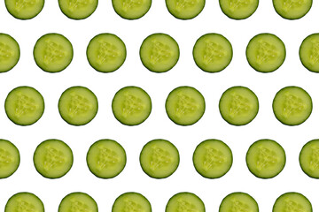 Fresh slice cucumber close-up on a white background