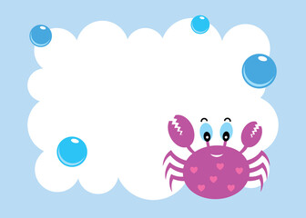 cute crab card with bubble vector