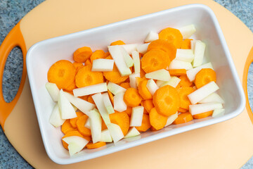 Freshly cut carrots and kohlrabi