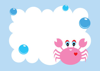 cute crab card with bubble vector