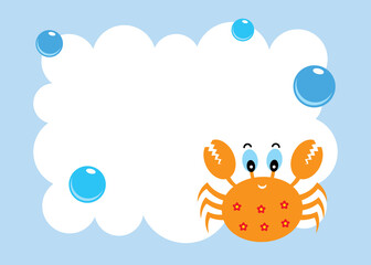 cute crab card with bubble vector