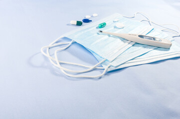 Background concept for news about the novel coronavirus COVID-19 pandemic, antiviral medical mask...