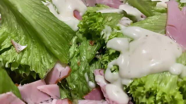 delicious and fresh caesar salad,. High quality 4k footage.