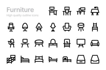 Furniture vector icons. Living room chairs. Bedroom furniture.