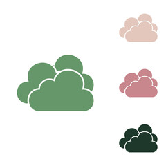 Cloud, Cloudy sign. Russian green icon with small jungle green, puce and desert sand ones on white background. Illustration.