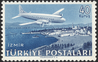 Republic of Turkey. Republic of Turkey postage stamp. Republic of Turkey historical stamp. A postage stamp printed in Republic of Turkey.