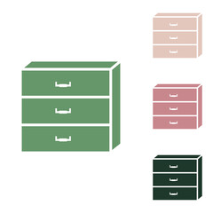 Nightstand sign. Russian green icon with small jungle green, puce and desert sand ones on white background. Illustration.