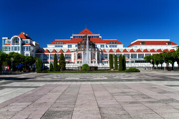 SOPOT, POLAND - JUNE 30: 5 stars Sofitel Grand Sopot, on June 30, 2011. Stylish hotel, built in 1927 in Art Noveau and neo-baroque style, remains one of the most recognizable landmarks of the resort. - obrazy, fototapety, plakaty