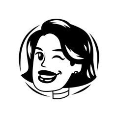 beautiful girl with bob hairstyle head wink sign