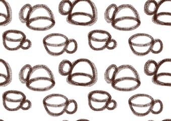 Pattern and seamless  cups of coffee drawing  