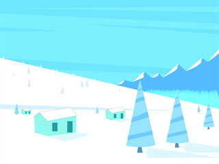 winter mountains snow trees background vector