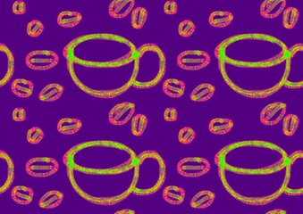 Pattern and seamless cups of coffee drawing  
