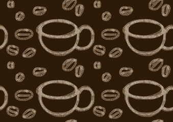 Pattern and seamless cups of coffee drawing  