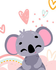 Poster with cute animal. Koala. Cartoon character. Vector illustration for t-shirt prints, greeting cards, posters, room decor