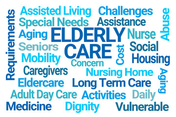 Elderly Care Word Cloud on White Background